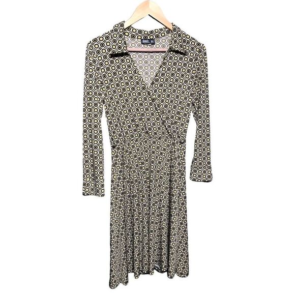 Vintage 90s Y2KSize Large Mod Print‎ Dress vintage green retro v neck wasted - Picture 1 of 12
